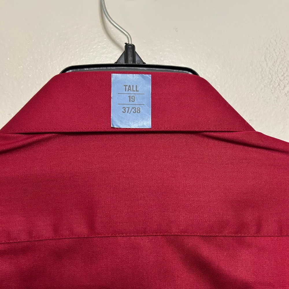 Van Heusen Dress Shirt 19 37/38 Red NEW Tall No Iron Button Down Professional - Picture 4 of 11